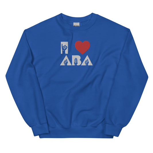 Embroidered I <3 ABA ASL Sweatshirt- White Font