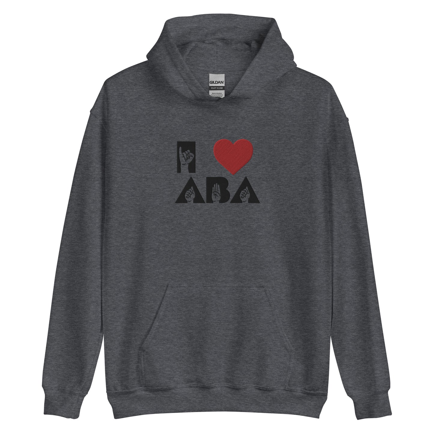 Embroidered I <3 ABA ASL Hoodie- Black Font