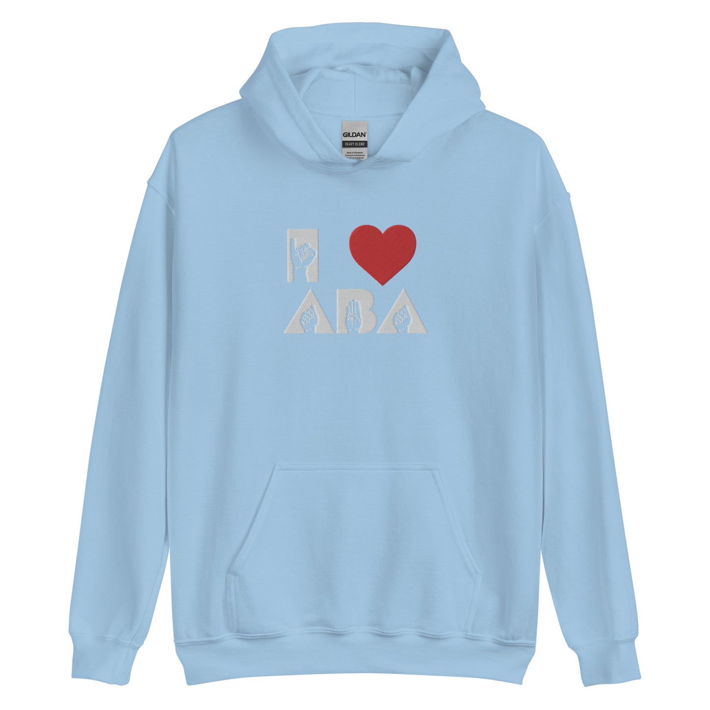 Embroidered I <3 ABA ASL Hoodie- White Font