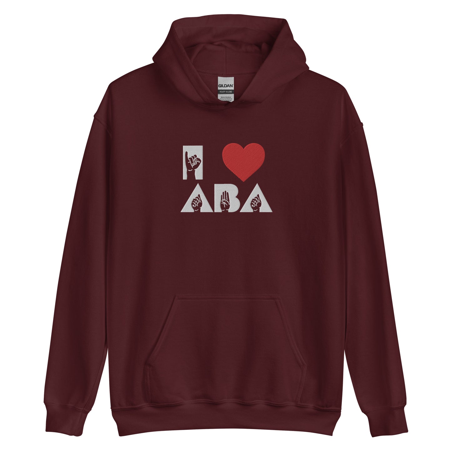 Embroidered I <3 ABA ASL Hoodie- White Font