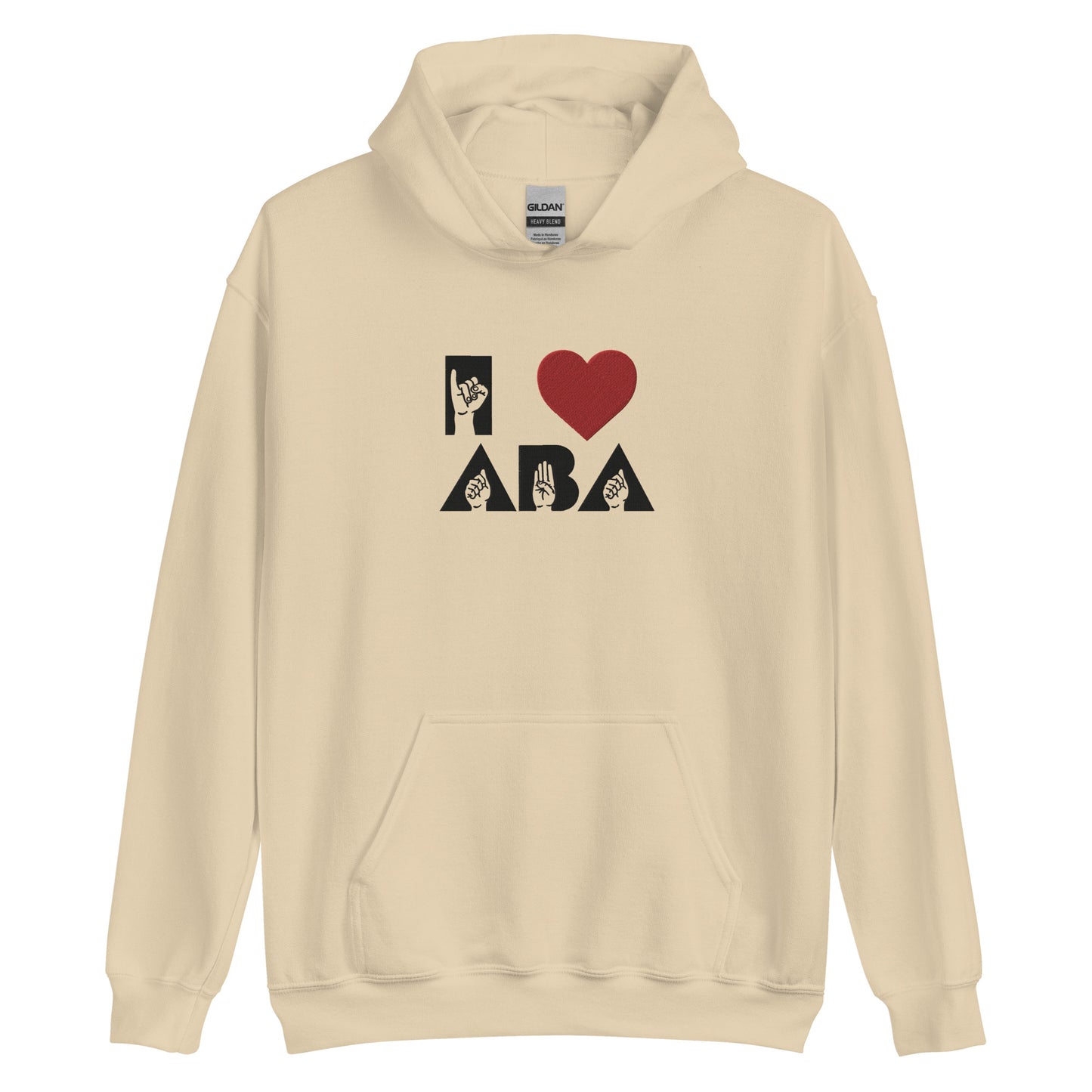 Embroidered I <3 ABA ASL Hoodie- Black Font