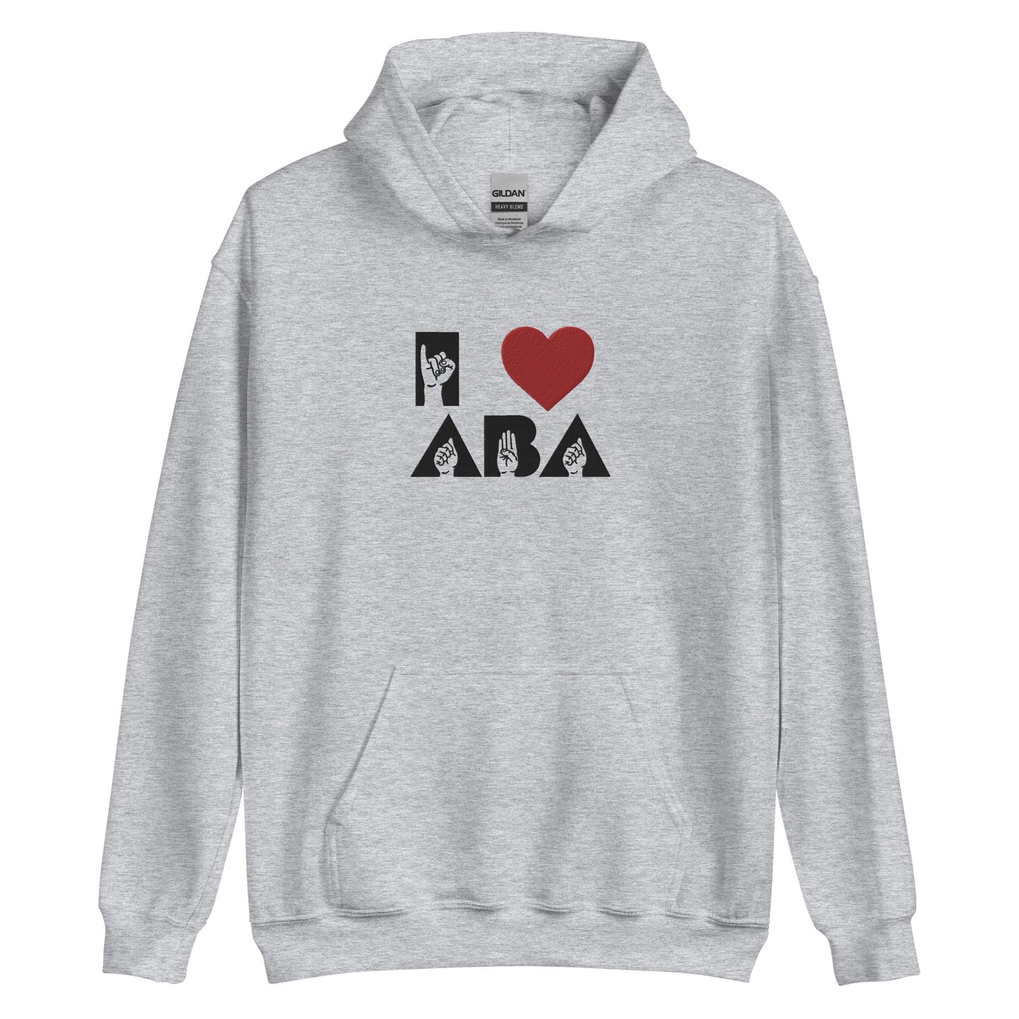 Embroidered I <3 ABA ASL Hoodie- Black Font