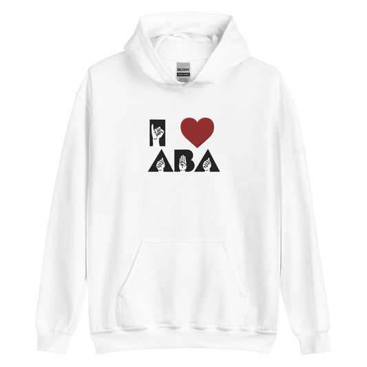 Embroidered I <3 ABA ASL Hoodie- Black Font